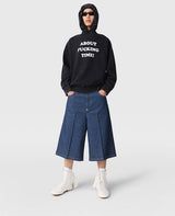 Center Pleat Denim Tailored Bermuda Shorts - Dark Wash