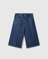 Center Pleat Denim Tailored Bermuda Shorts - Dark Wash
