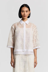 Sequin Embroidered Light Tulle Cotton Shirt