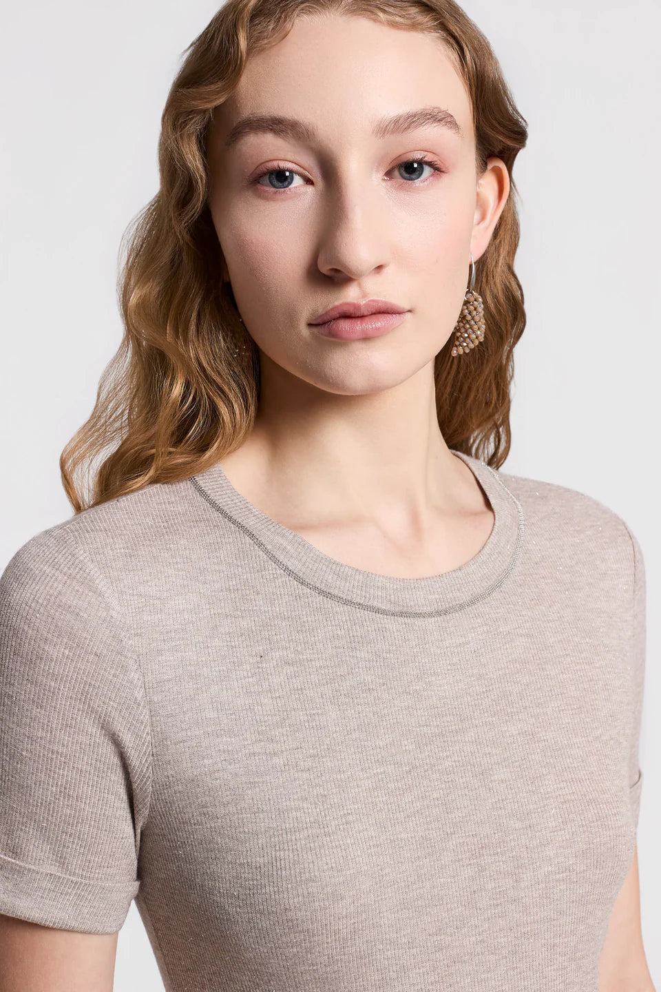 Micro-rib cotton and lurex T-shirt
