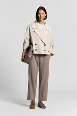Double-breasted technical cotton cape trench