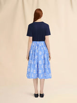 Light Blue Poplin Egg Skirt With Sprayed Roses Prin