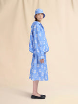 Light Blue Poplin Egg Skirt With Sprayed Roses Prin