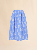 Light Blue Poplin Egg Skirt With Sprayed Roses Prin