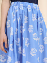 Light Blue Poplin Egg Skirt With Sprayed Roses Prin