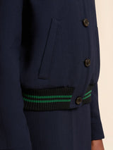 Deep blue wool crêpe bomber jacket