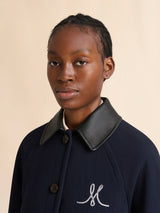 Deep blue wool crêpe bomber jacket