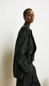 DB Peaked Lapel Blazer - Carbon Glencheck