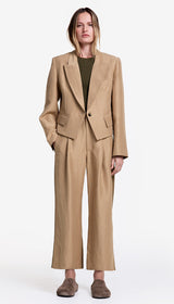 Tux Stripe Crop Pleated Trouser - Khaki