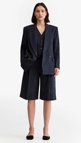 Pleated Long Short - Carbon Glencheck