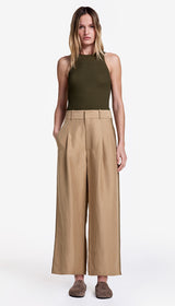 Tux Stripe Crop Pleated Trouser - Khaki