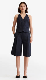 Pleated Long Short - Carbon Glencheck