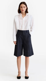 Pleated Long Short - Carbon Glencheck