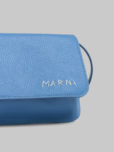 Blue leather shoulder bag with Marni Mending - Opal