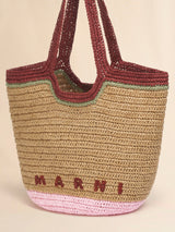 Burgundy and pink paper raffia Seaside hobo bag