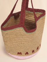 Burgundy and pink paper raffia Seaside hobo bag