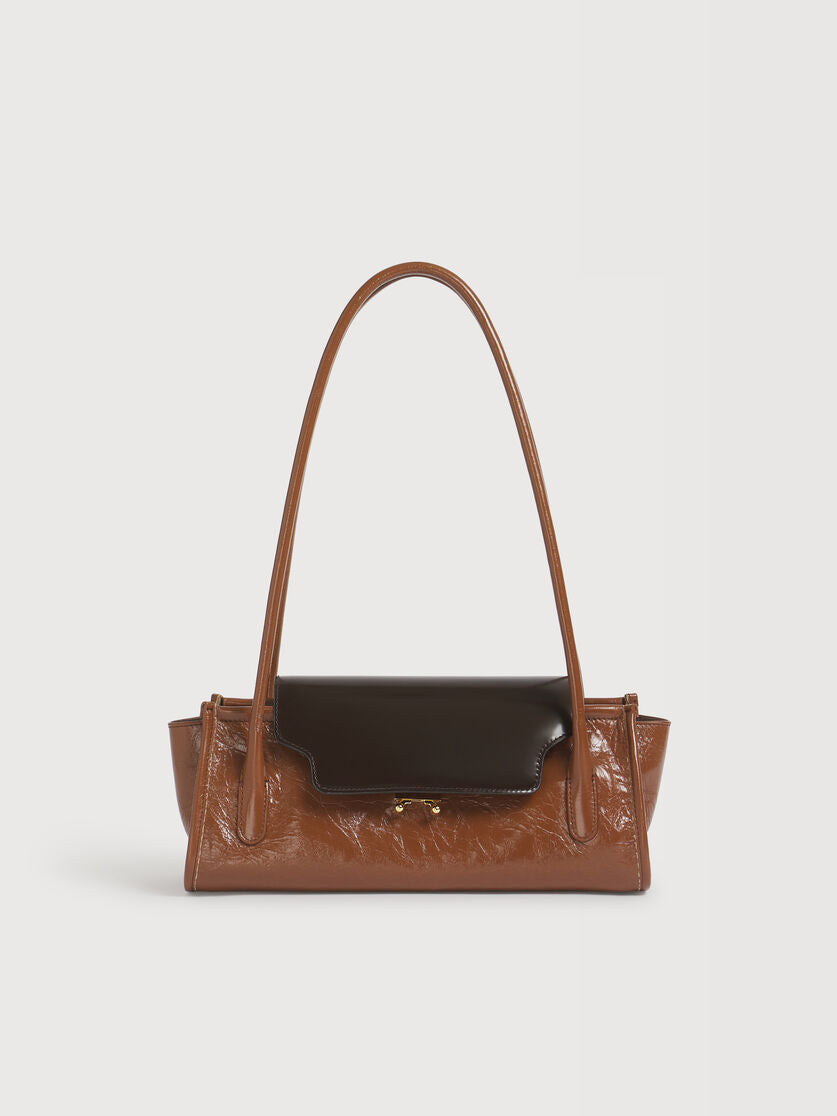 Brown and black leather Trunkette bag