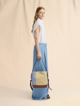 Blue cream and brown leather Pod 2.0 small hobo bag