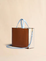 Museo Soft E/W Tote Bag in White and Light Blue Leather