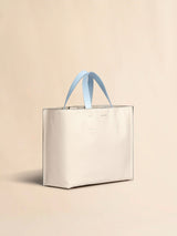 Museo Soft E/W Tote Bag in White and Light Blue Leather