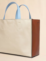 Museo Soft E/W Tote Bag in White and Light Blue Leather