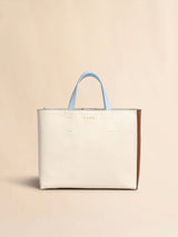 Museo Soft E/W Tote Bag in White and Light Blue Leather