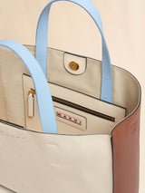 Museo Soft E/W Tote Bag in White and Light Blue Leather