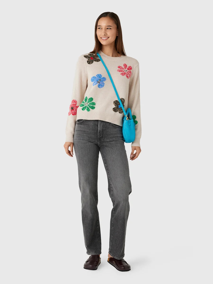 Cashmere Wool Twisted Floral Crew