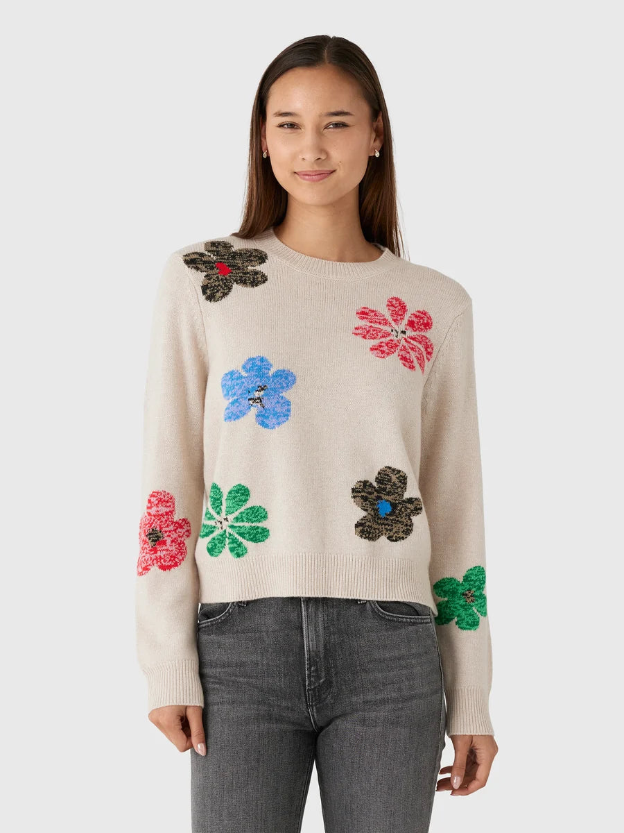 Cashmere Wool Twisted Floral Crew