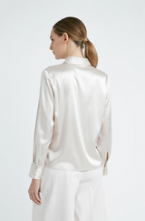 STRETCH SHINY SILK SATIN SHIRT - PEARL BEIGE
