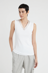 V-NECK MICRO RIB TOP - PEARL BEIGE