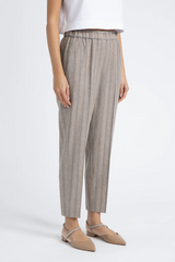 STRETCH WOOL FLANNEL TROUSERS - STRIPED MACCHIATO