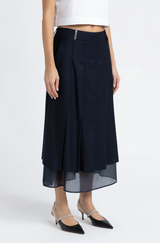 MIDI SKIRT VISCOSE AND ORGANDY - INKWELL BLUE