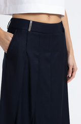 MIDI SKIRT VISCOSE AND ORGANDY - INKWELL BLUE