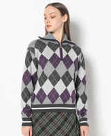 Woodville Argyle Sailor Collar Knit - Purple