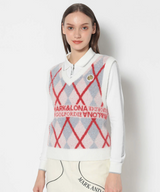 Glam Argyle Knit Vest - White