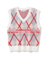 Glam Argyle Knit Vest - White