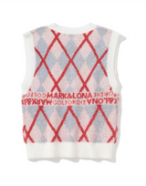 Glam Argyle Knit Vest - White
