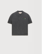 Grey wool-cashmere jumper with embroidered flowers