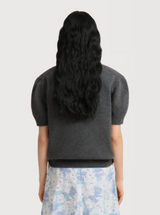 Grey wool-cashmere jumper with embroidered flowers