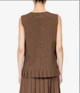 Pleated wool blend sleeveless top