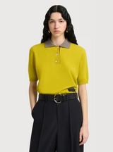 Yellow cashmere polo shirt with contrast collar