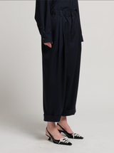 Blublack canvas pants with pleats