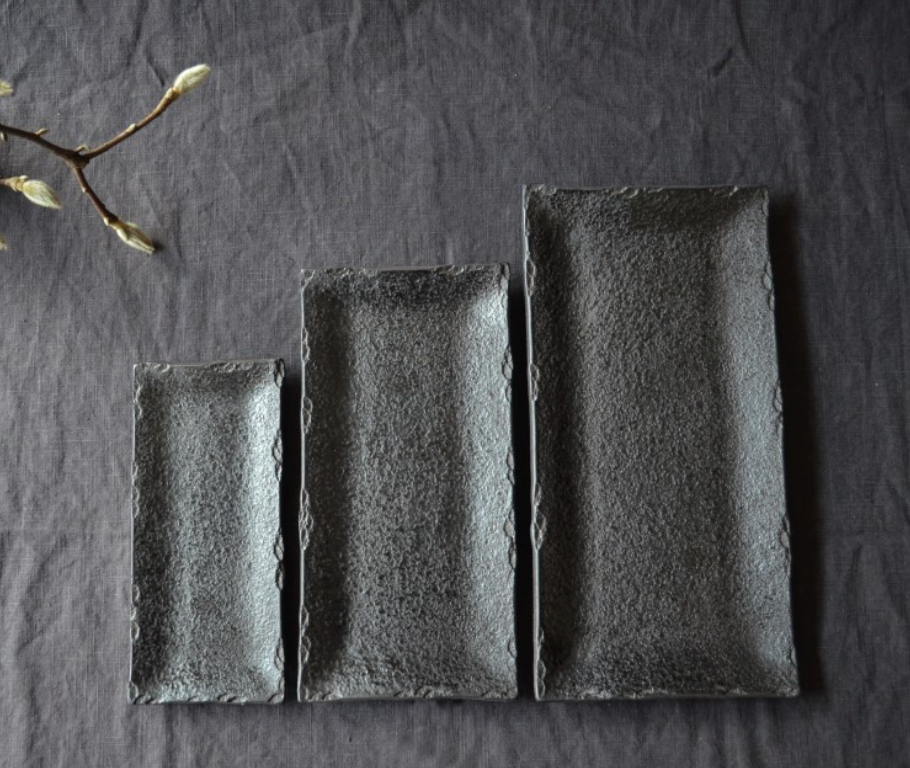 Vintage Black Rectangular Ceramic Plate - Medium