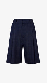 Pleated Long Short - Carbon Glencheck