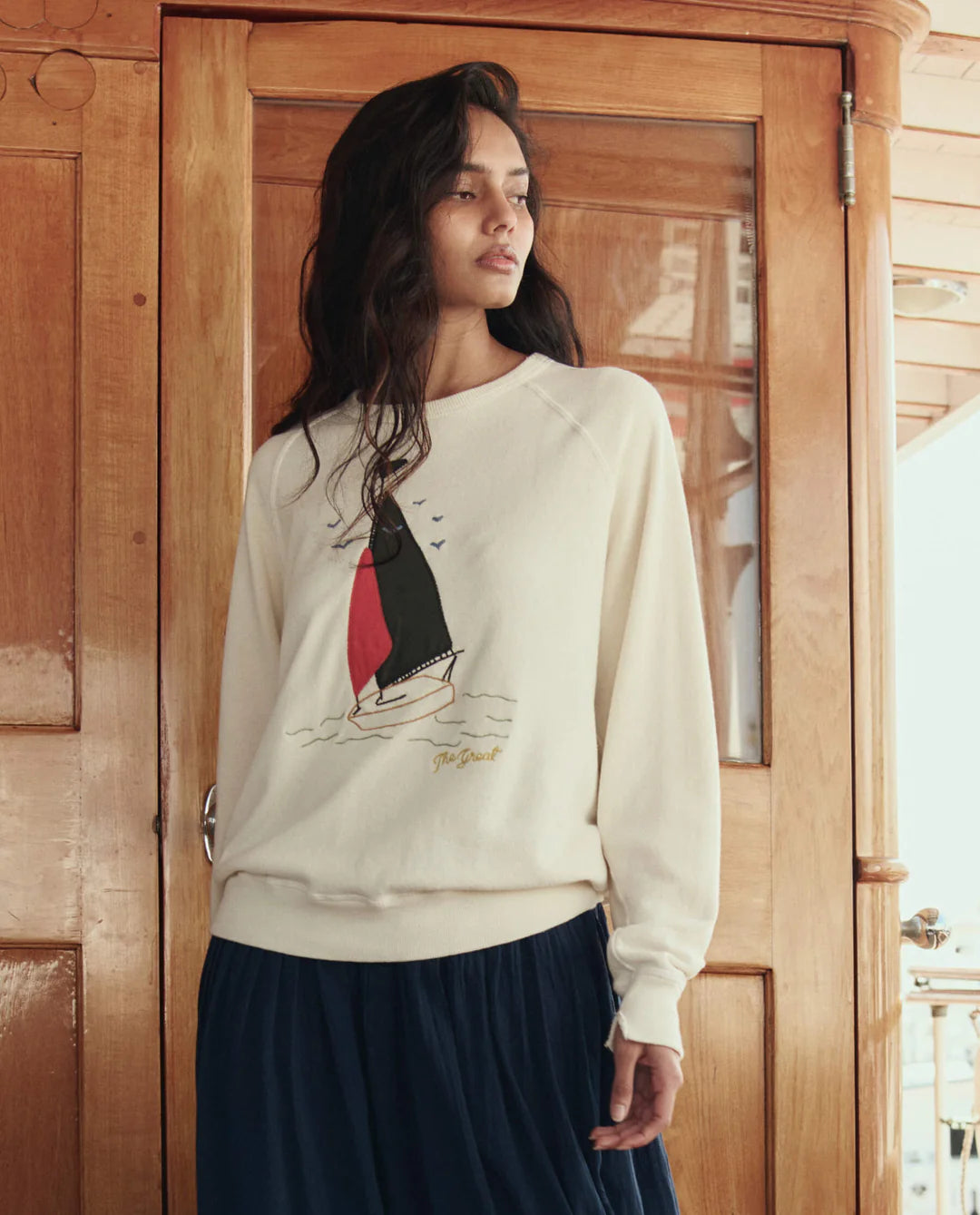 The College Sweatshirt w/ Sailing Boat Applique