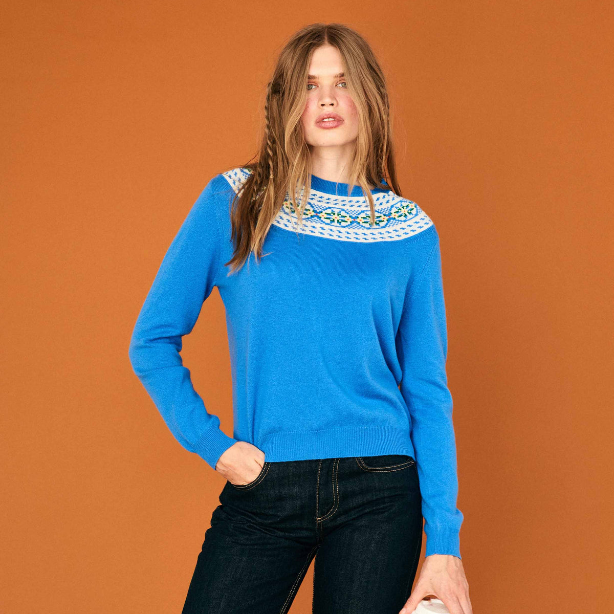 Wool Cashmere Yoke Fair Isle Crew