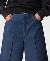 Center Pleat Denim Tailored Bermuda Shorts - Dark Wash