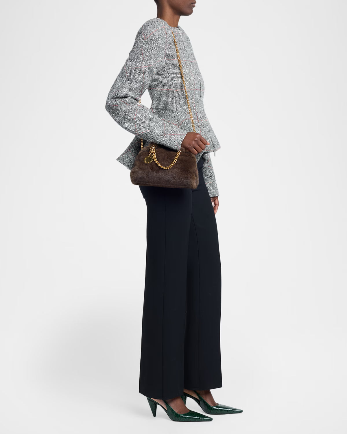 Falabella Soft Clutch With Chain Mink Plush Fabric