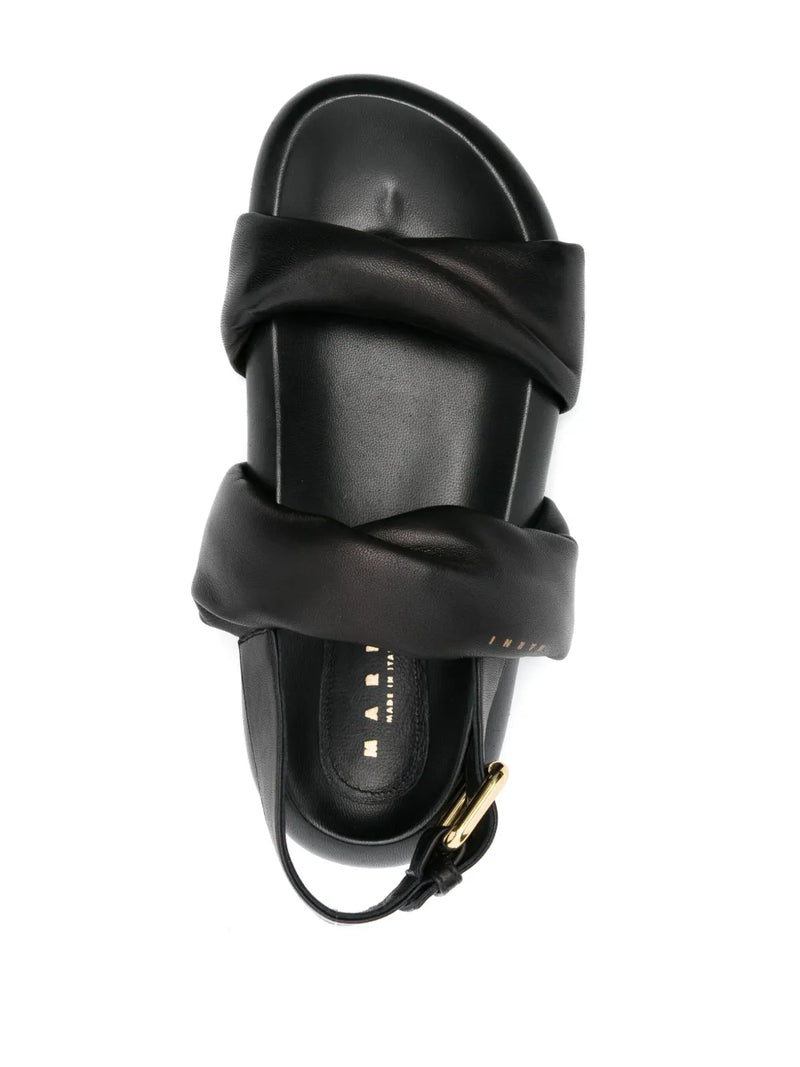 [MARNI] Logo Print Leather Bubble Sandal - BLACK